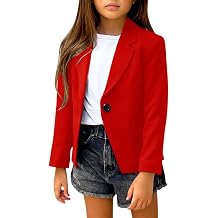 rrhss Girls Solid Color Lapel Suit Coat Button Down Long Seelve Blazer Jacket