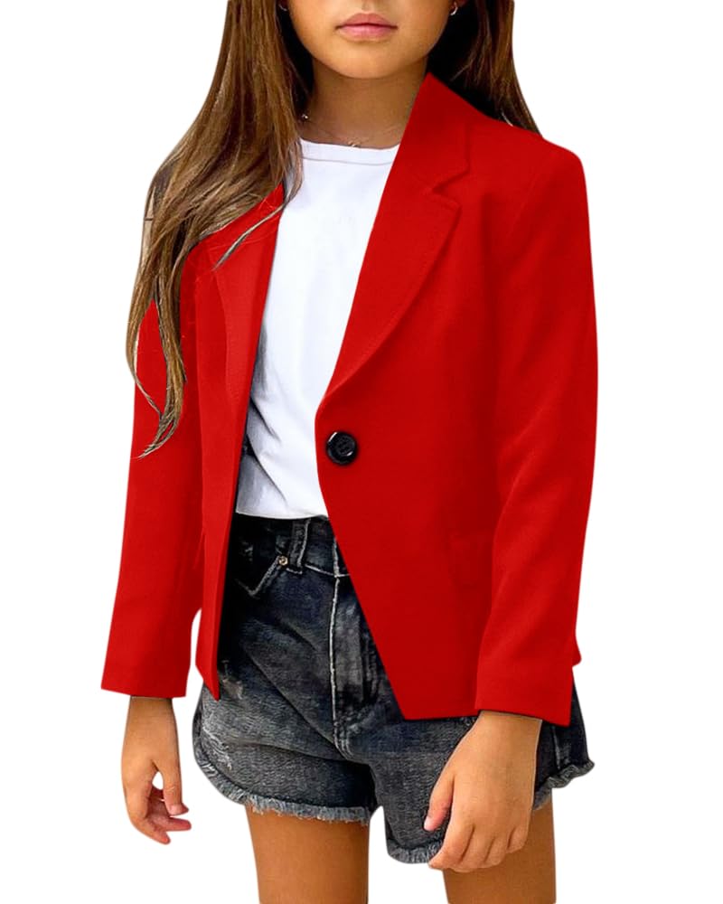rrhss Girls Solid Color Lapel Suit Coat Button Down Long Seelve Blazer Jacket