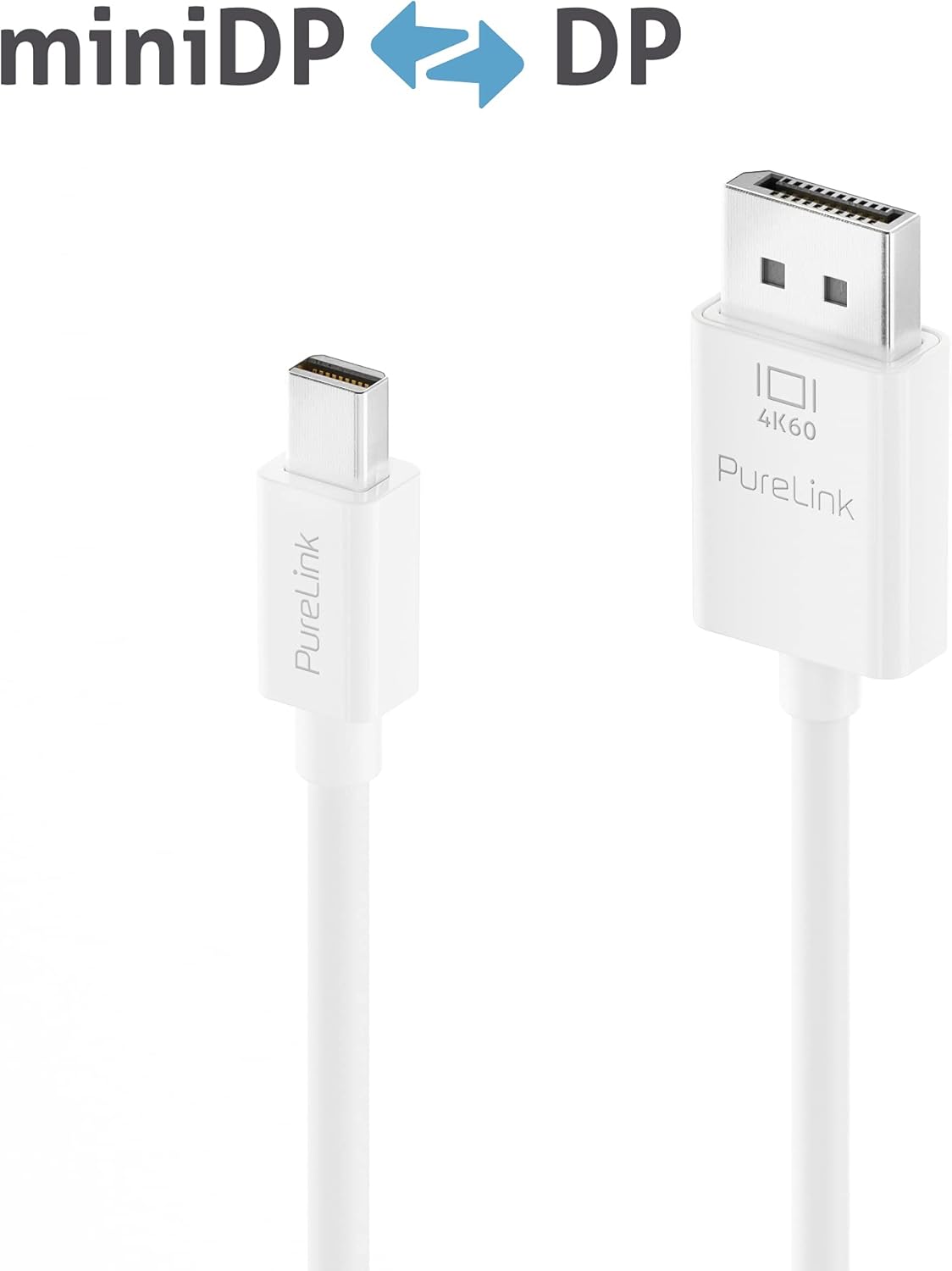 PureLink Mini DisplayPort to DisplayPort 1.3 Cable, 4K Ultra HD 60Hz, 21.6 GB/s Bandwidth, Gold-Plated Connectors, 2.00 m, White - Image 3