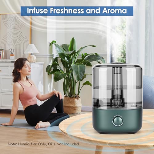 Humidificateur d'air pour chambre à coucher, 5 l, à ultrasons, 28 dB, silencieux, avec buse rotative à 360°, augmentation de l'humidité pour chambre d'enfant, bureau, plantes de bébé, vert – Image 8