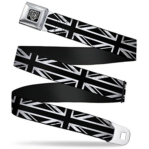 Buckle-Down Seatbelt Belt - Union Jack Distressed Black/White - 1.5