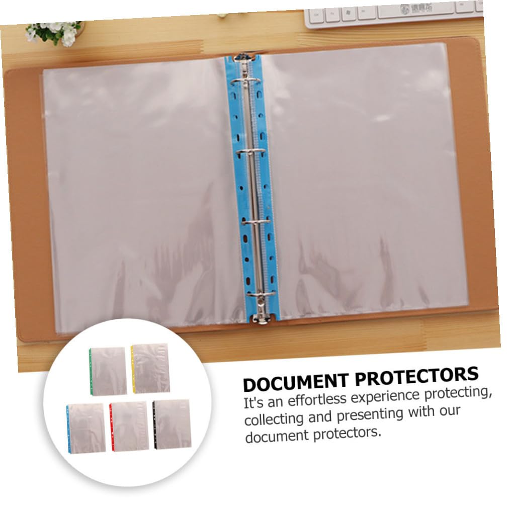 Lot de 100 Protège-Feuilles A4 Transparents Perforés 11 Trous Protecteurs de Feuilles sans Acide Pochettes de Classement Colorées pour Documents Bureau École et Archivage