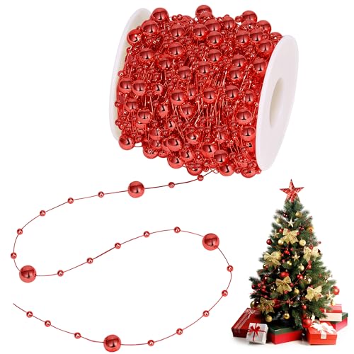 Ghirlanda di Perline per Albero di Natale, Filo di Perle per Decorazioni (Rosso)