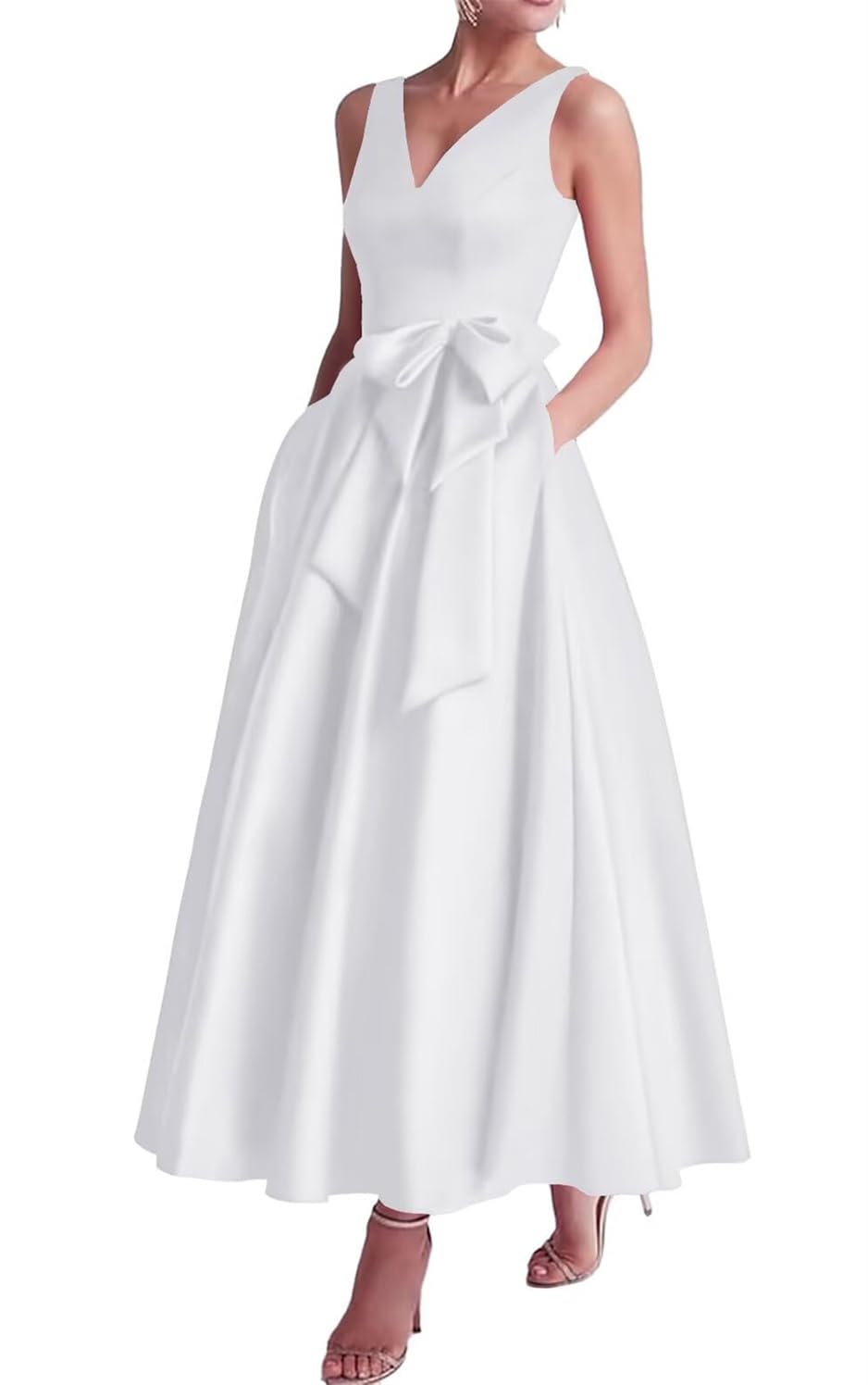 YIANN Long Mother of The Bride Dresses for Wedding Solid White Satin Mother of Groom Dress A Line Ball Gown UK10