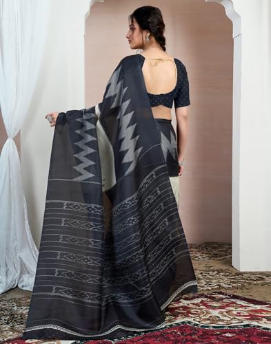 Image of SIRIL Women's Cotton Printed Saree With Unstitched Blouse Piece