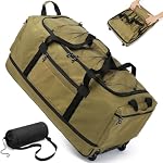 Laripwit Sac à bandoulière collapsible avec roues 130-170L Sac à bandoulière extra large extensible pour les hommes Femmes Sac à duffle militaire de service lourd pour le camping Rolling pliable Carry on Bagage, Brown