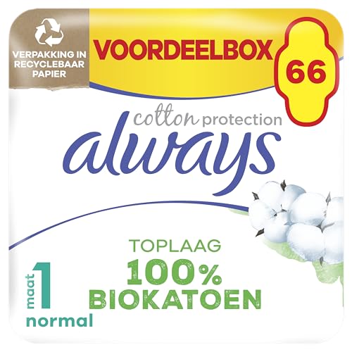 Always Compresas Ultra para mujer, tamaño 1, algodón protection normal, 66 compresas con alas (3 x 22 unidades), paquete mensual, ultrafinas y súper absorbentes