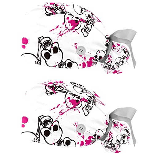 Chapeaux de travail bouffants JDEZ en lot de 2 casquettes respirantes imprimé crâne mixtes