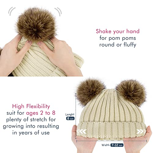 Image of Simplicity Warm Kids Boys Girls Winter Hat with Pompom Ears Elastic Knitted Toddler Beanie Hats for Girls Boys