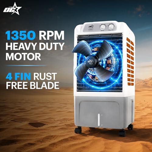 Image of OG STAR 40L Personal Air Cooler with Honeycomb Pads, 3-Speed Control, Water Level Indicator & Water Inlet | Compact Evaporative Air Cooling for Home, Office & Outdoor Use
