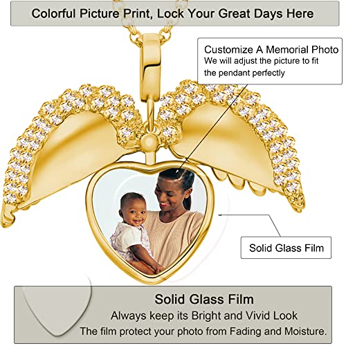 Sterling Silver Heart Locket Necklace For Women, Angel Wings Lockets Necklace For Women That Hold Pictures, Gold/Silver Personalized Engrave Memorial Photo Lockets Pendant For Kids Girl With Chain 12-22In #TOP2