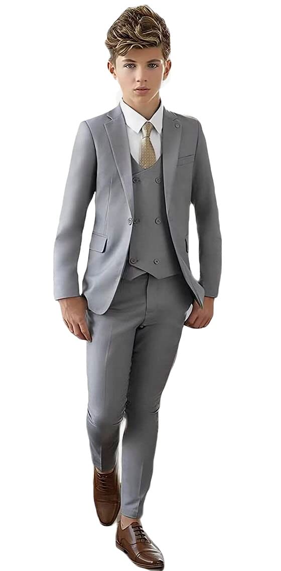 Costume à revers en pointe pour garçons, coupe ajustée, avec veste, gilet et pantalon, idéal pour les fêtes, les événements formels et les mariages
