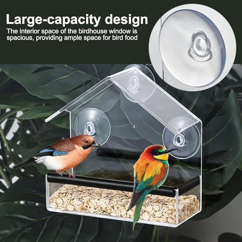 Vogelhaus Fensterscheibe, Bird Feeders, Acryl Vogelhäuschen für Fenster Futterhaus für Vögel, Transparent Vogelfutterhaus zum Aufhängen, Futterspender mit Saugnäpfen für Wildvögel Finken Bluebirds