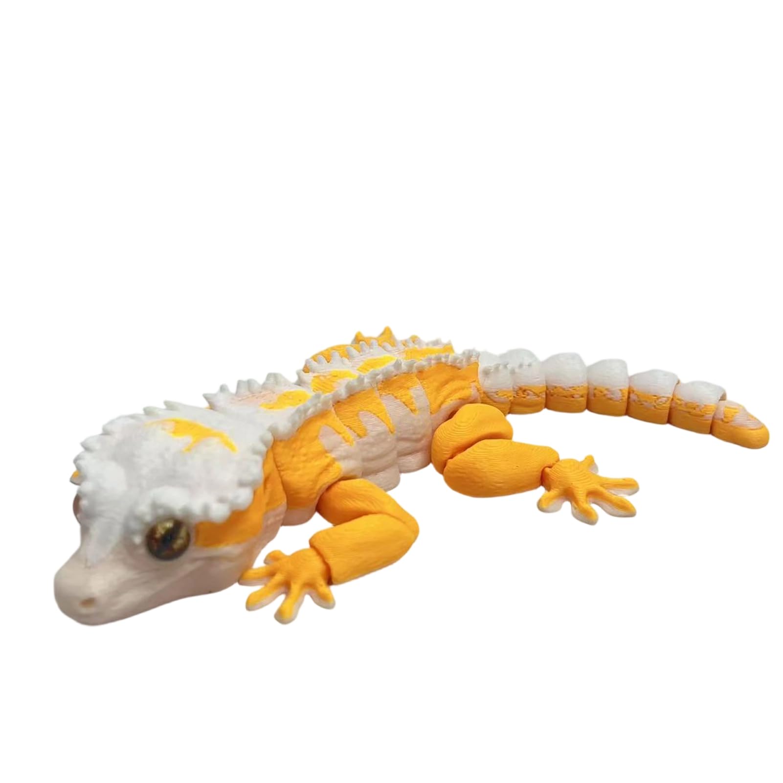 RetroNest 3D Printed Crested Gecko Plush With Movable Joints & Magnetic Feature,Realistic Reptile Figurine For Desktop Refrigerator Fun Fidget Toy & Stress Relief Gift For Coll Yellow