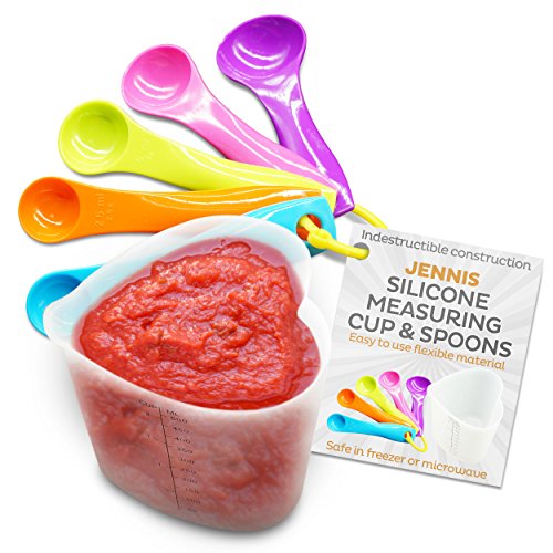 Jennis Measuring Cups and Spoons, Easy Pour, Child Safe, Silicone