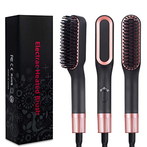Brosse lissante Mlife - Céramique - Lisseur à barbe ionique - 3 températures réglables et portable - Sans frisottis - Brosse de lissage électrique anti-brûlure - Pour homme et femme