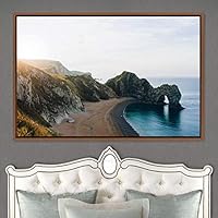 Framed Canvas Wall Art Calming Waters Aerial Cool Lake Landscape Multicolor Photography Realism Relax/Calm - 16x24 inches