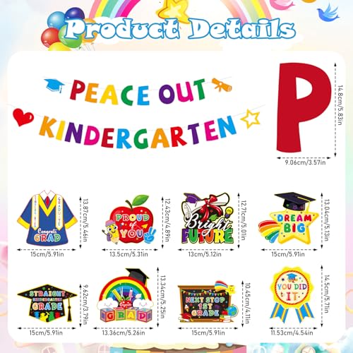 Image of Kindergarten Graduation Decorations, 10PCS Peace out Kindergarten Graduation Banners Hanging Swirls Party Decor, Colorful Congrats Grad Party Supplies