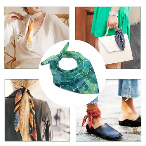 Women Square Head Scarf Boho Hair Scarf Blue And Green Shades Head Kerchief Woman Headband Satin Bandanas Fashion Neck Scarves Silk Headwear for Bag Hair Scarves Gift 25"×25"4