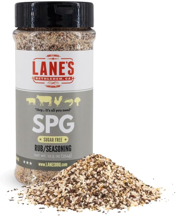 Lane's SPG Seasoning & Rub, All-Natural Coarse Ground Salt Pepper Garlic Seasoning for Any Types of Dishes, Classic Bold Flavor, No MSG, No Preservatives, Gluten-Free, Made in USA, 12 Oz