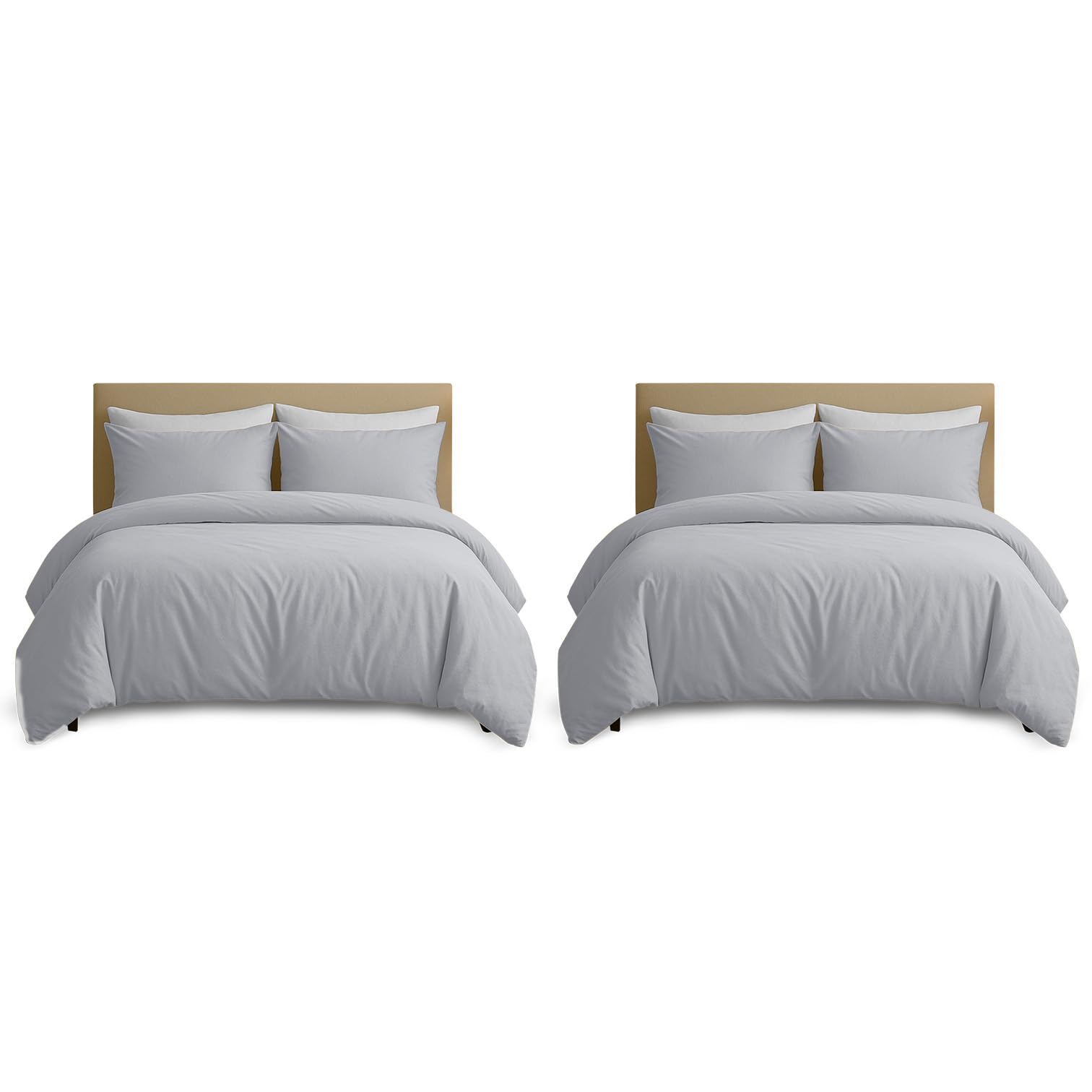 Hafaa Pack of 2 Single Duvet Cover Set - Silver Bedding Brushed Microfibre 2 Duvet Covers with 2 Pillowcases - Single Bedding Quilt Cover Sets