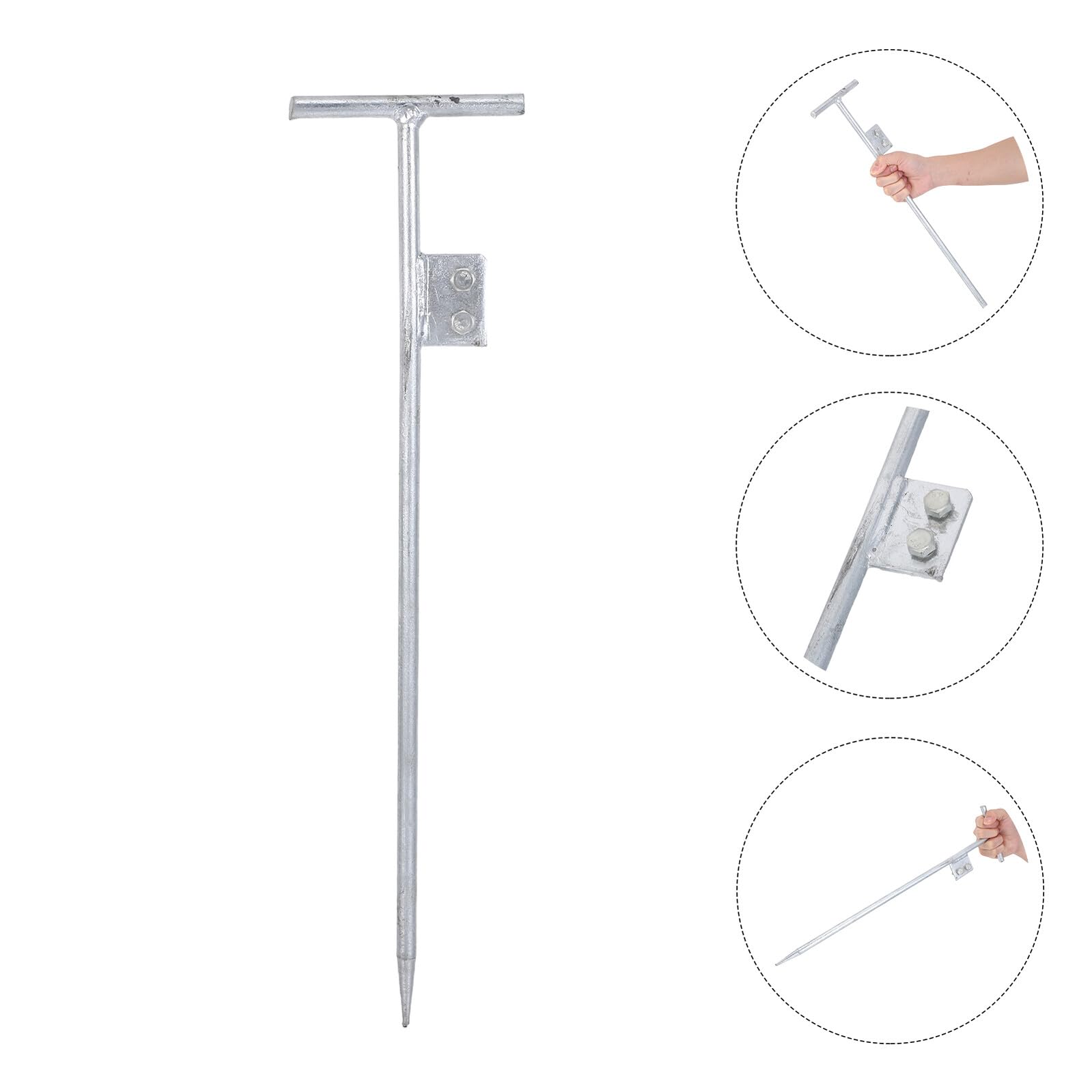 Gadpiparty Picchetto di Messa a Terra Zincato a T 12X500Mm Set 2 Pezzi Perno Portatile in Ferro Doppio Foro per Recinzioni Elettriche Protezione Sovratensioni Uso Esterno Domestico e