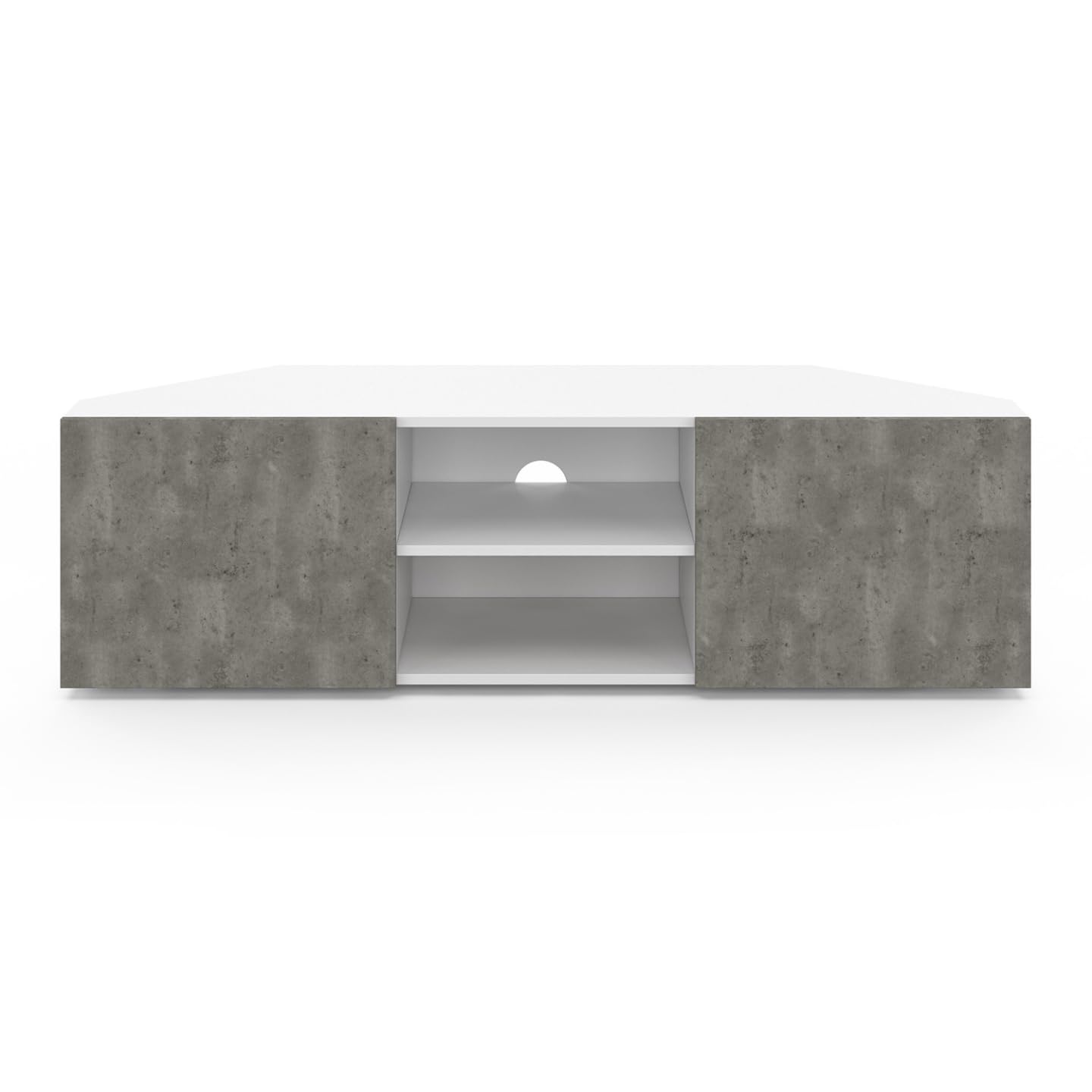 IDMarket - Meuble TV 110 cm d'angle ELI Blanc Portes Effet béton