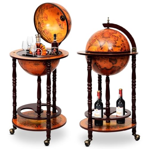GIANTEX Globusbar mit 3 Rollen Barwagen Weltkugel Cocktailbar mit Bodenplatte Hausbar Minibar Tischbar Dekobar Eukalyptusholz (braun)