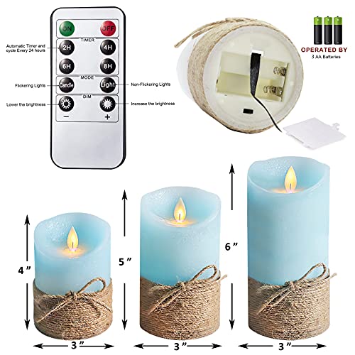 Image of Ocean Blue Flameless Candles, Nautical Themed Led Pillar Candles with Remote & Timer, Decorative Flickering Candles for Gifts, Party, Wedding, Home Decorations - Set of 3