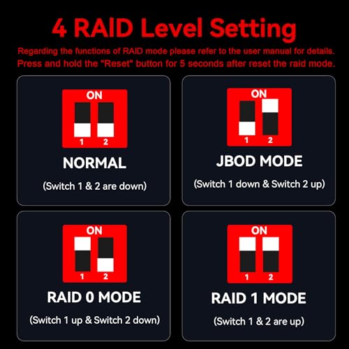 Image of 2 Bay RAID Hard Drive Enclosure with Fan for 2.5 /3.5 Inch SATA HDD /SSD with USB A /C 3.0 Cable, 3.5 Hard Drive Enclosure Supports 40 TB, 4 RAID Modes, Max 6 Gbit /s