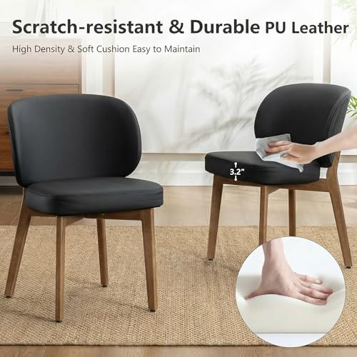 Image of YOUNIKE Dining Chairs Set of 8 Modern Kitchen Dining Room Chairs Black | Faux Leather Upholstered Armless Side Accent Chair with Back Wide Padded Seat Wooden Leg, Soft, Waterproof, Comfortable