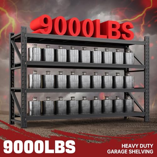 Image of RAVIGIN 9000LBS Storage Shelves, 75 inch W Garage Shelving Heavy Duty Metal Adjustable Garage Shelves, Shelving Units Industrial Shelving for Warehouse, 75 inch W x 24 inch D x 70 inch H, Black