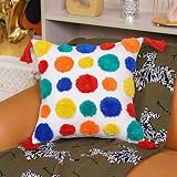 ARTMAGIC Boho Colorful Circle Throw Pillow Covers Tufted Woven Cushion Cover with Tassels Farmhouse