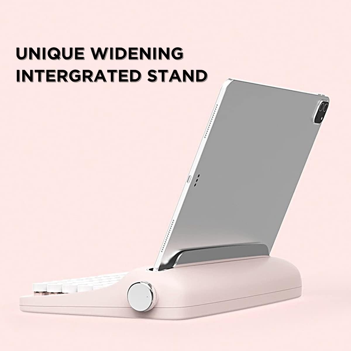 YUNZII ACTTO B303 Wireless Typewriter Keyboard, Retro Bluetooth Aesthetic Keyboard with Integrated Stand for Multi-Device (B303, Baby Pink) : Electronics