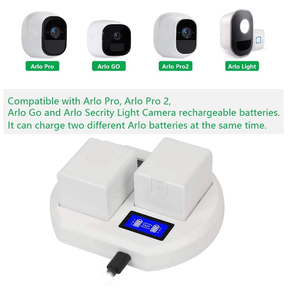 Caricabatterie, Videocamera Caricabatterie Rapido per Batteria USB per Arlo Pro 2/Pro/Walk Light Batteria Caricabatterie Base Intelligente LCD a Doppia Carica