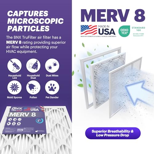 Image of BNX TruFilter 16x20x2 Air Filter MERV 8 (4-Pack) - MADE IN USA - Dust & Pet Defense Electrostatic Pleated Air Conditioner HVAC AC Furnace Filters for Dust, Pet, Mold, Pollen MPR 600 - 700 & FPR 5