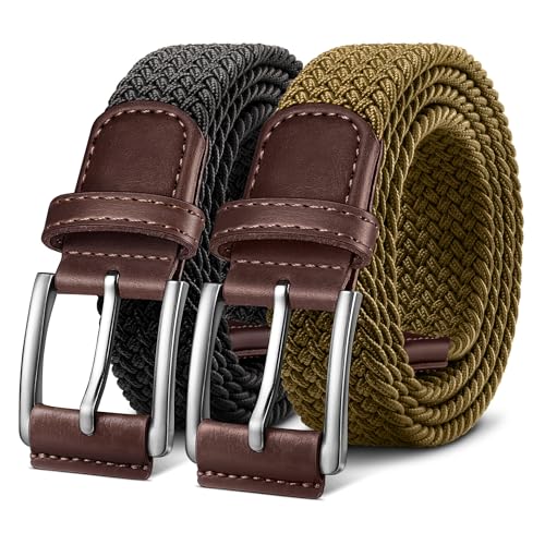 Image of BULLIANT Belt for Men 2Pack,Mens Gift Stretch Braided Web Belt Elastic for Casual Golf Jeans,1 3 /8 inch