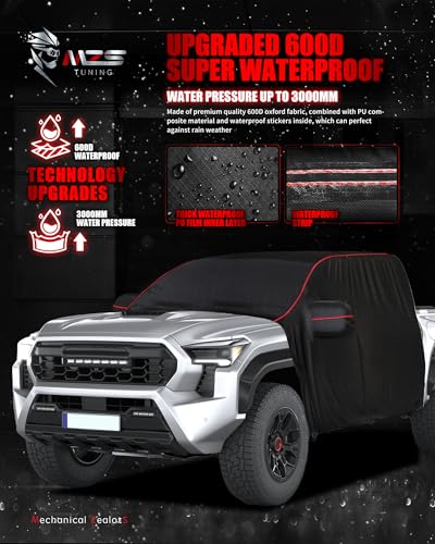 Image of MZS Truck Cab Cover Compatible with Tacoma Double Cab 2014-2026, 600D Outdoor Waterproof Tacoma Half Cover with Driver Door Zipper Windproof Sun UV Snow Rain All Weather Protection