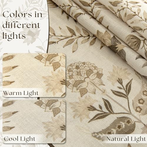Image of Floral Linen Curtains 80 Inch Length 2 Panels Set Semi Sheer Curtain Brown