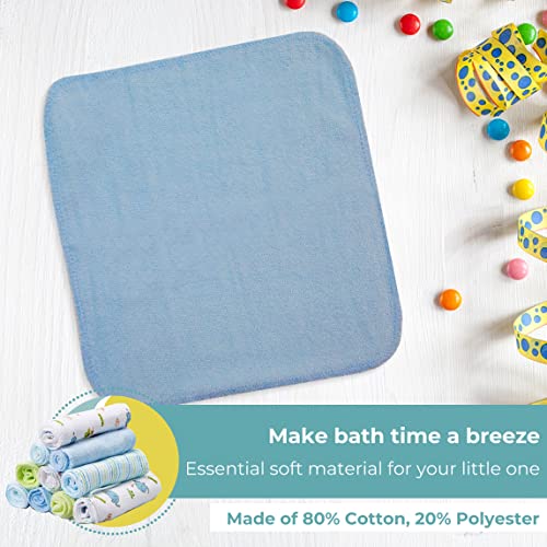Image of Spasilk Washcloth Wipes Set for Newborn Boys and Girls, Soft Terry Washcloth Set, Pack of 20, Blue Elephant