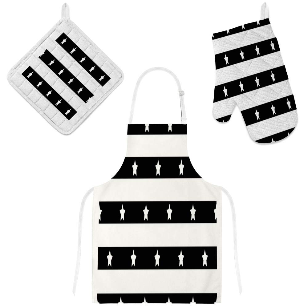 Tablier de cuisine avec poches et gants motif étoile pour micro-ondes