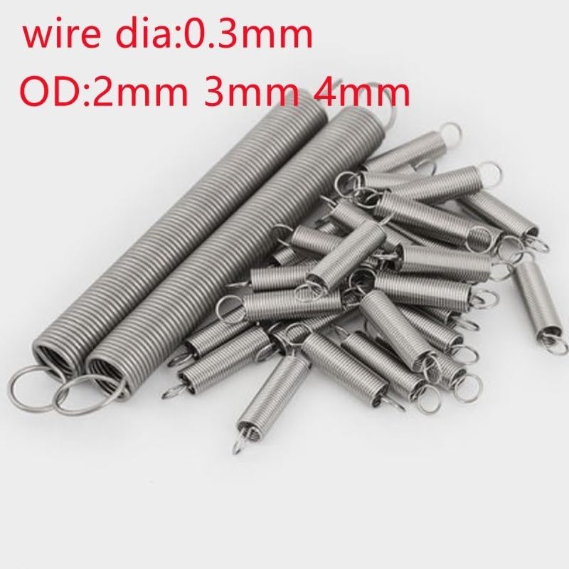 10PCS 0.3mm Extension Spring OD 2mm 3mm 4mm Stainless Steel Tension Spring with A Hook Length 10mm to 60mm(30mm,2MM_0.3MM)
