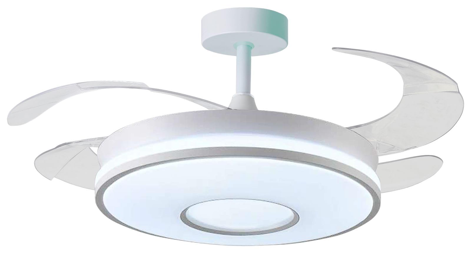 BEL AIR HOME - Ventilatore da soffitto KIRA bianco, motore DC silenzioso, pale retraibili, luce LED 36 W 3 temperature, telecomando, modalità inverno, moderno (CHRONOS)