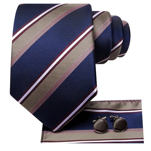 Image of Hi-Tie 70 inches Ties for Men Silk Extra Long Necktie and Pocket Square Cufflinks Set Men Big and Tall Tie Business