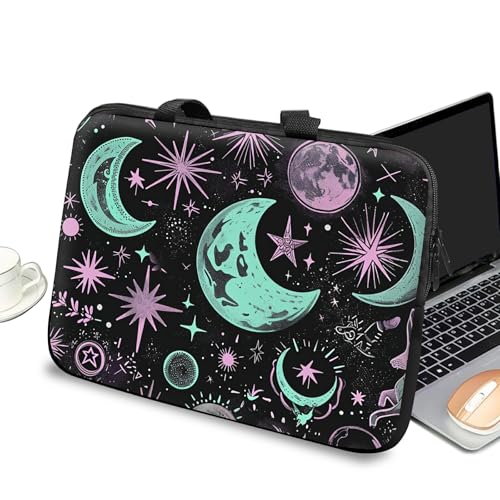 Funda delgada para laptop de 11 a 12 pulgadas con asa y cremallera, funda de transporte para tableta, bolsa de mensajero, bolsa portátil para hombres y mujeres, estrellas de luna
