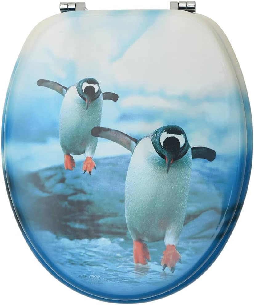 Plumbing Fixture Hardware Parts WC Toilet Seats with Lid 2 pcs MDF Penguin Design
