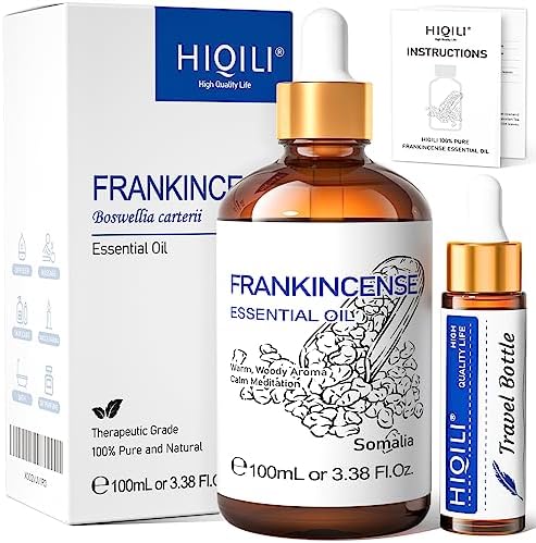 HIQILI Frankincense Essential Oil,100% Pure & Natural Undiluted Therapeutic Grade,for Diffuser Meditate,Relax,Build Confidence - 3.38 Fl Oz