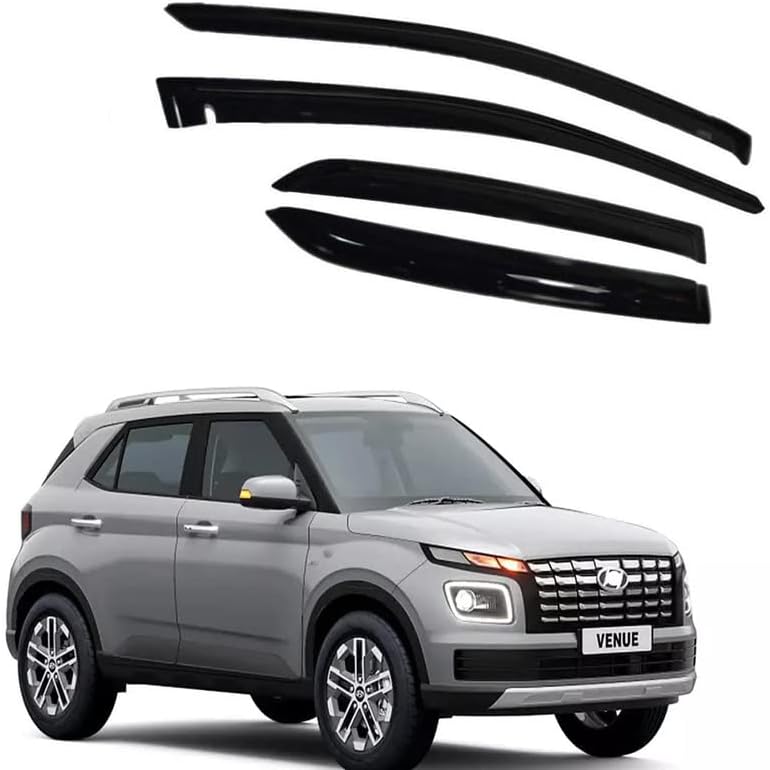 Door Visor Wind Rain Deflector Black Compatible for Venue 2022 Facelift Set of 4 Pieces