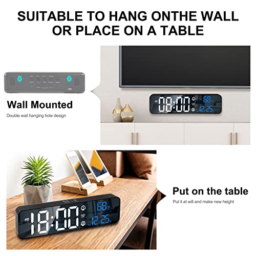 Digital Alarm Clock, Battery Powered Led Clock With Usb Charging Port, Dual Alarm, Sound-Activated, Snooze, Date And Temperature Display Digital Wall Clock For Bedroom Living Room Office - Black #TOP5