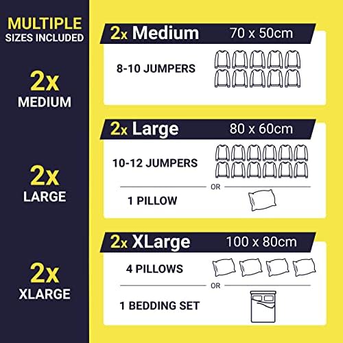 Premium Vacuum Storage Bags - 6 Pack (2 Extra Large, 2 Large, 2 Medium) Reusable Storage Bags with Dual Zip Seal for Duvets, Bedding, Pillows, Clothes, Jumpers & Quilts